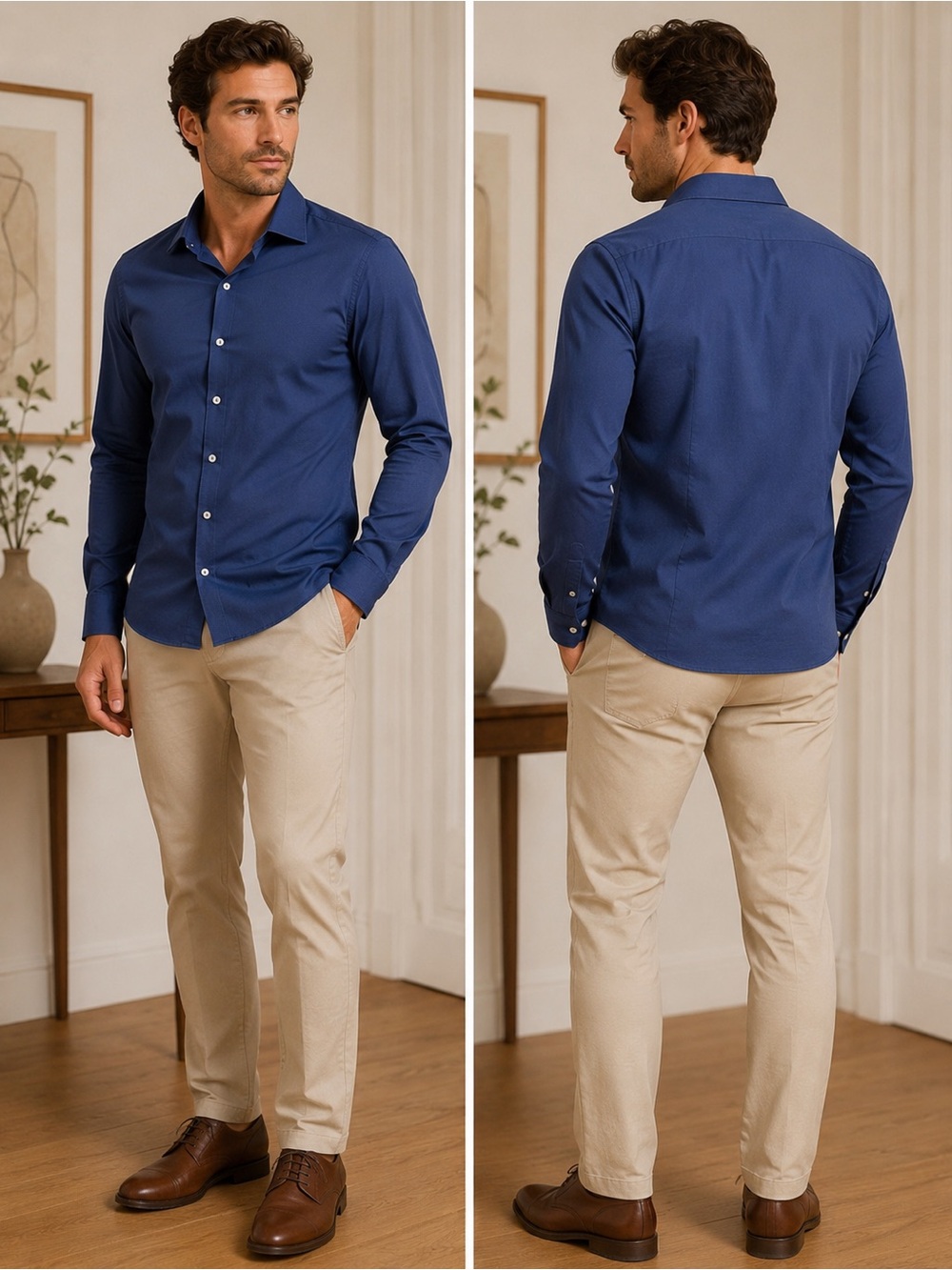 Lorenzo Uomo Solid Navy Dress Shirt